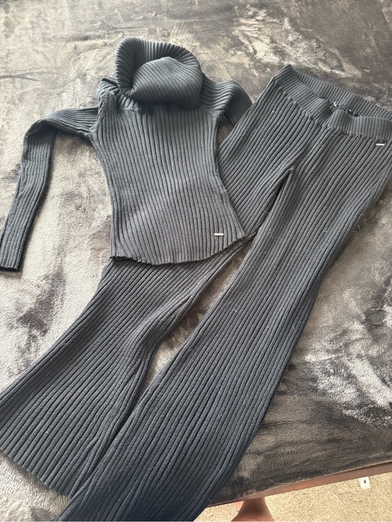 Savage X Fenty Pants - Savage X Fenty Black Ribbed Wide-Leg Pants and cowl neck sweater matching set